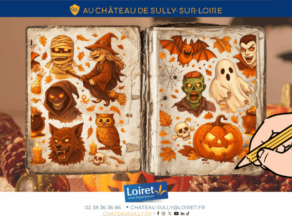 Visuels château de Sully-sur-Loire - 2026 - format site internet - livret jeux "Le bestiaire d'Halloween". Crédit photo : Département du Loiret / Johnatan Savarit