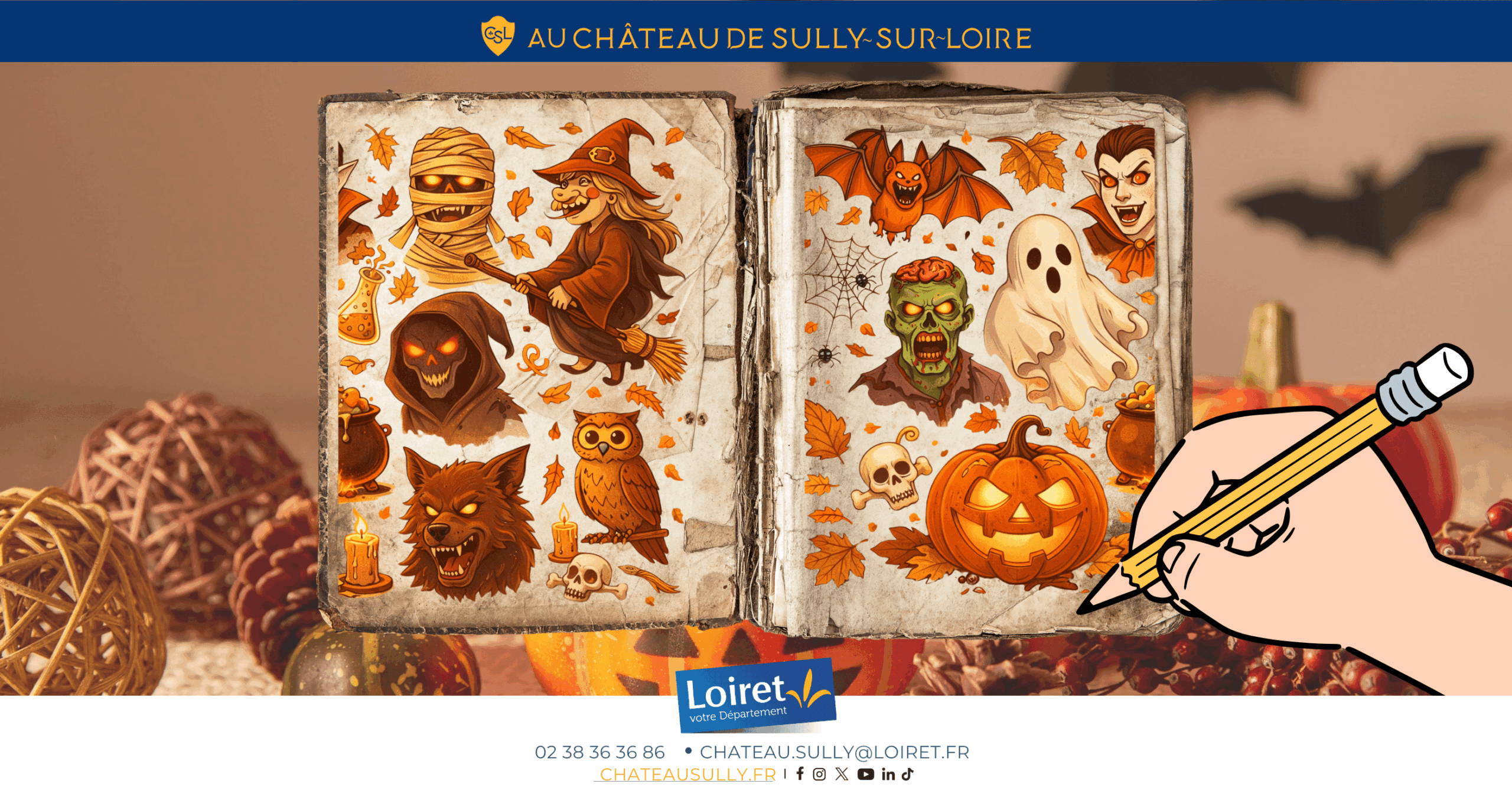 Visuels château de Sully-sur-Loire - 2026 - format site internet - livret jeux "Le bestiaire d'Halloween". Crédit photo : Département du Loiret / Johnatan Savarit